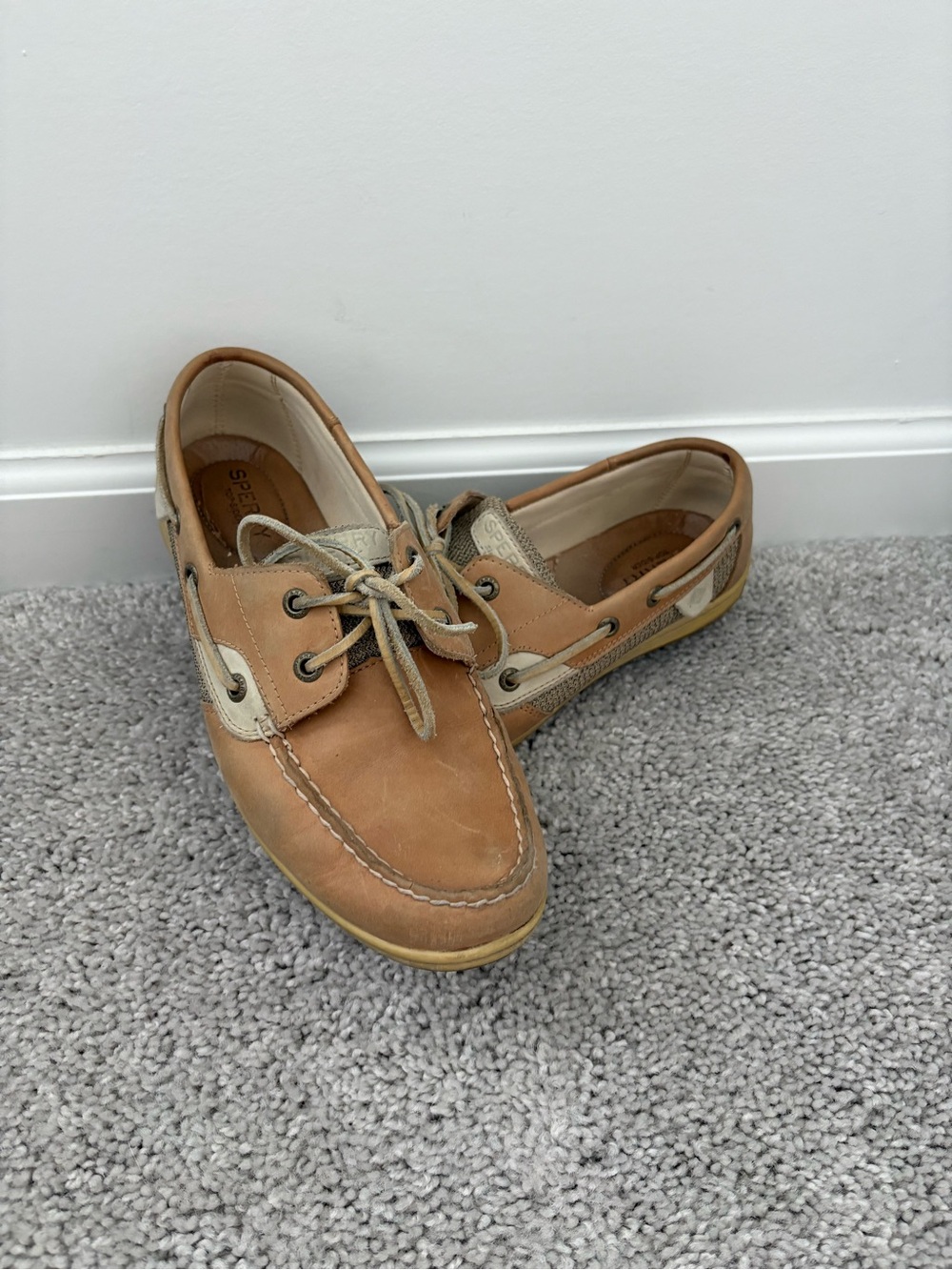 Sperry Women's Tan and Beige Leather Boat Shoes